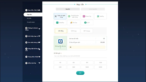 Các phương thức nạp tiền được hỗ trợ