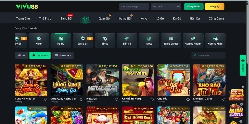 Khám phá sảnh nổ hũ tại nhà cái uy tín Vivu88